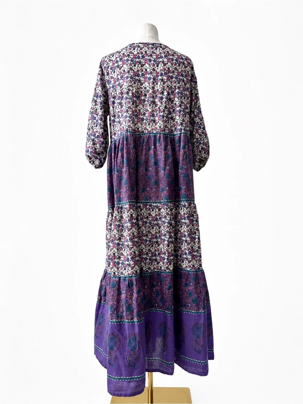 Natural Life Boho Maxi Dress S Purple Floral Tiered Tassel Cotton Cottagecore - Picture 2 of 10